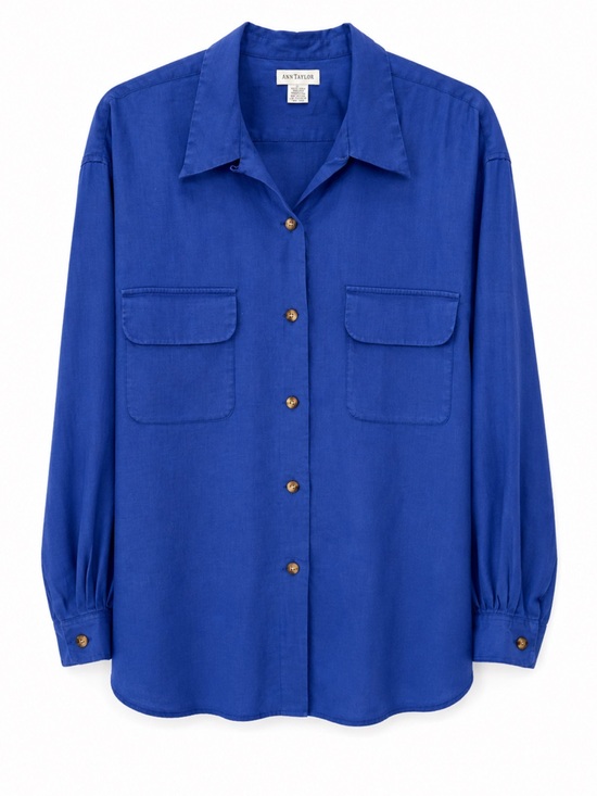Ann Taylor Tops - Classic 100% Linen Button-Down Blouse in Royal Blue Classic Ann Taylor Old Money